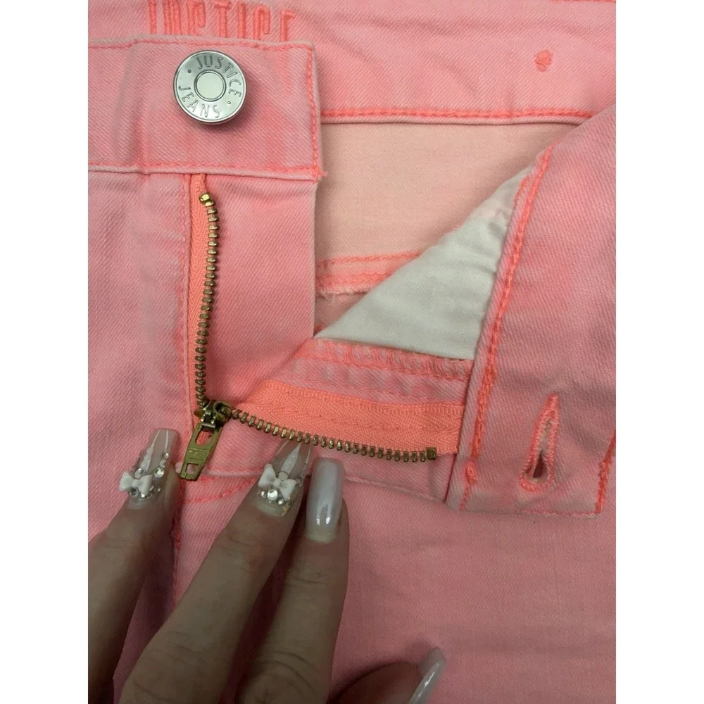 Justice Shorts Girls Size 16 Pink Cut Off Raw Denim Stretch Casual‎ Walking